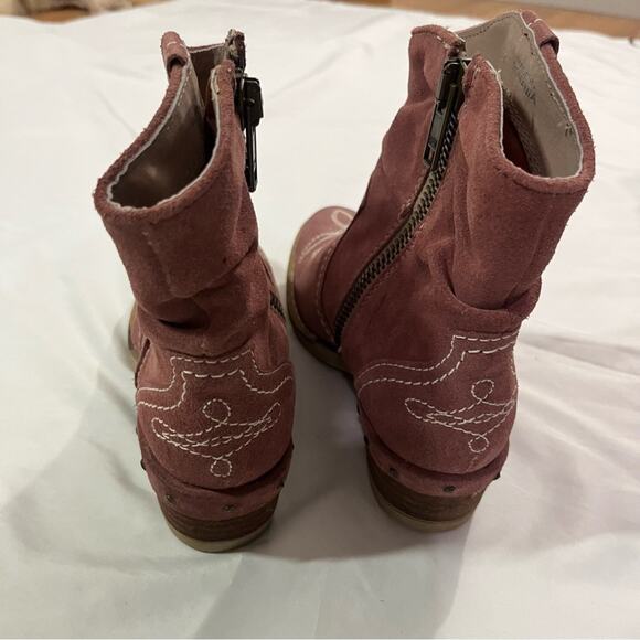 Sundance Suede Pink Western Slouchy Embroidered Leather Cowboy Ankle Boots 6.5 - Picture 5 of 12